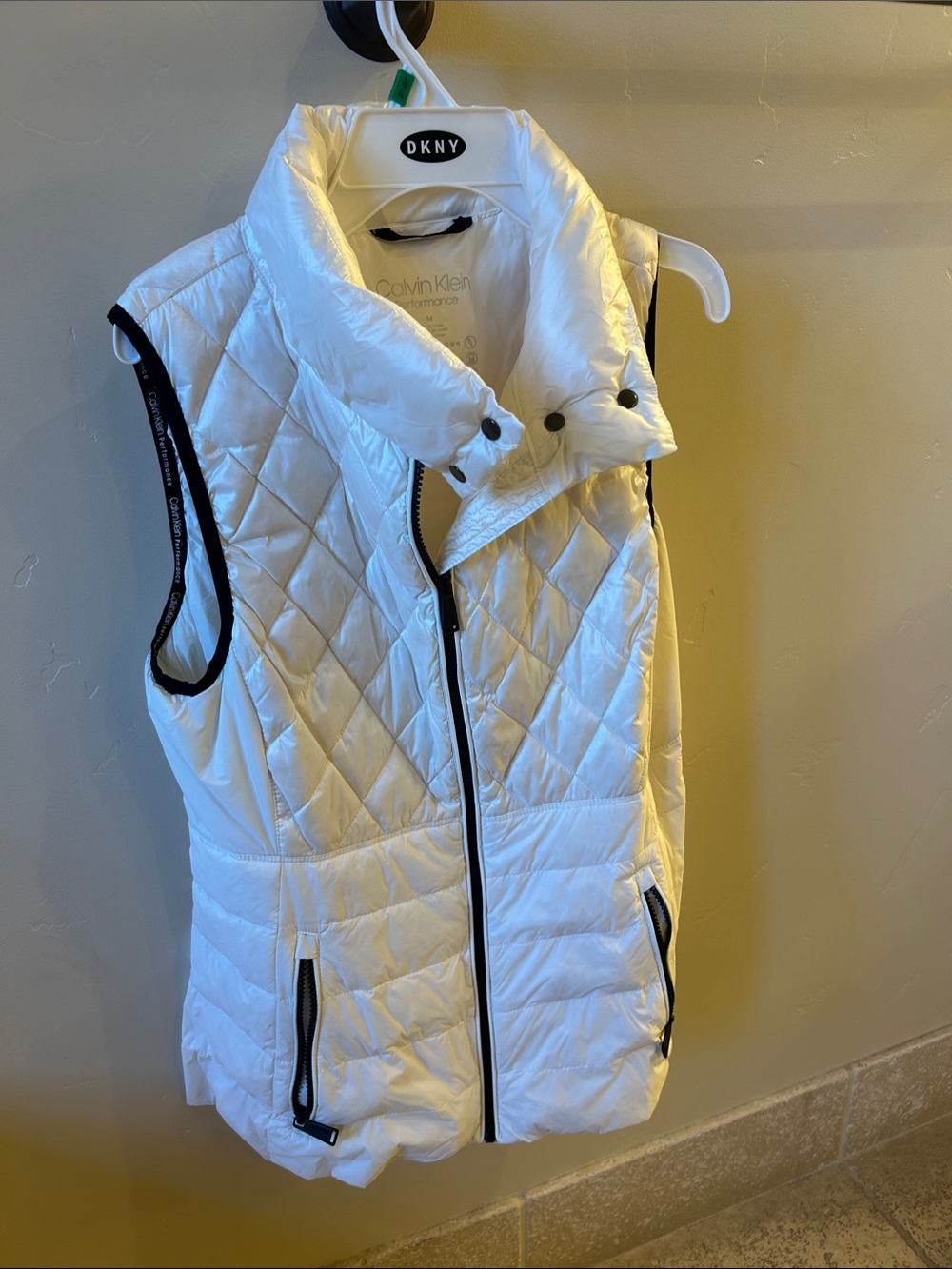 Calvin Klein White Quilted Puffer Vest with Black Trim Accents